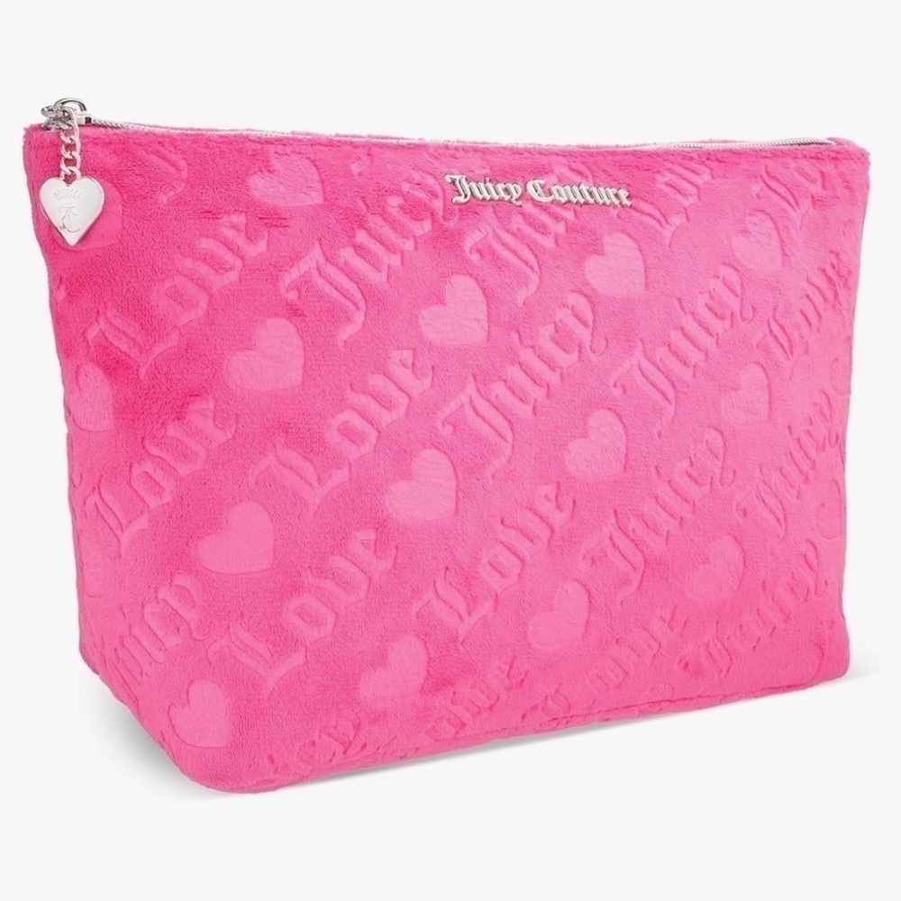Juicy Couture Hot Pink Velvet XL Makeup Bag Pouch Y2K New